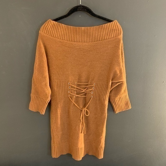 Mustard sweater Dress - long sleeve Off Shoulder - Picture 6 of 8
